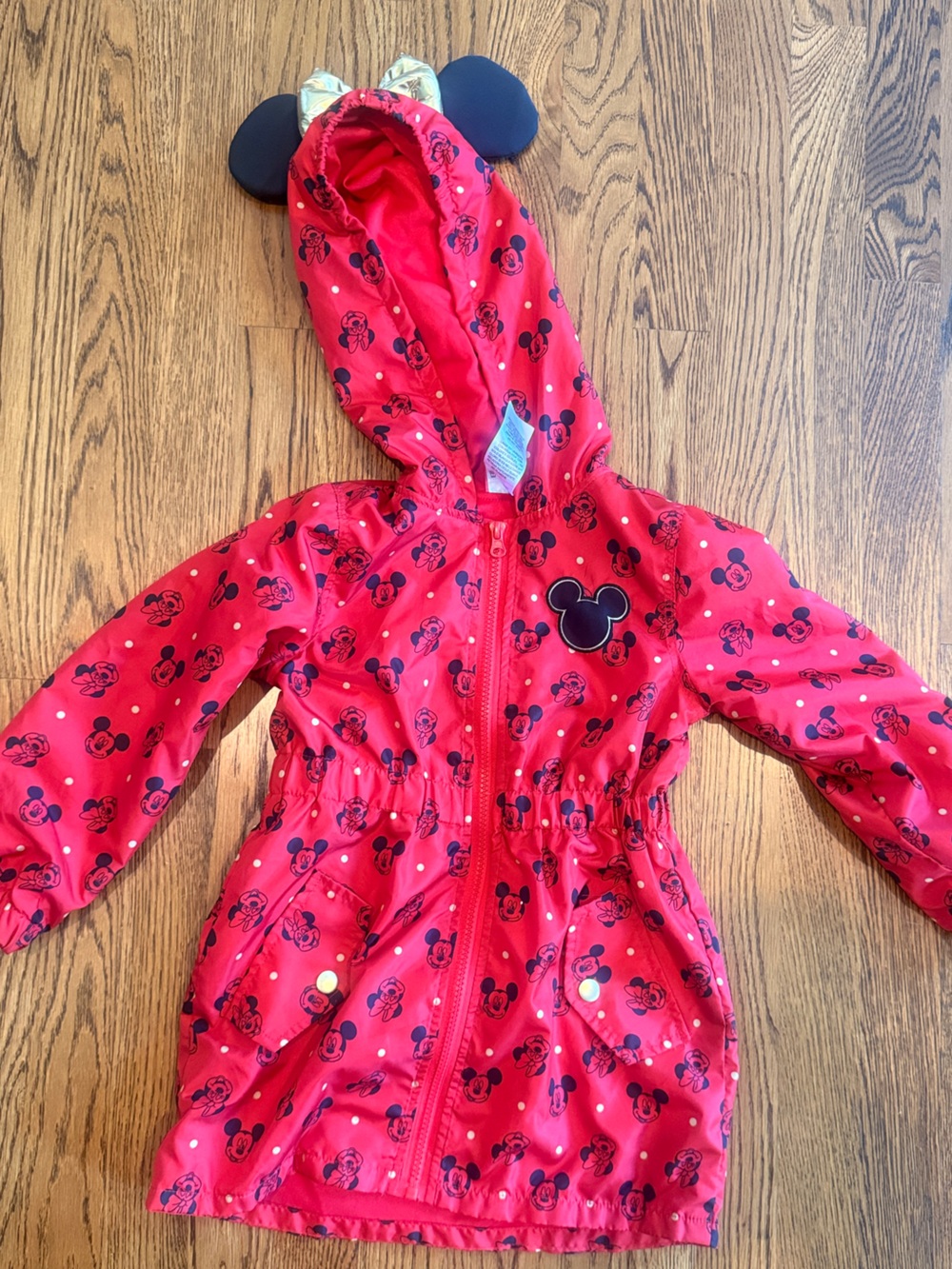 DIsney Junior Minnie Mouse Mickey Mouse red Hooded Toddler jacket with ears 4T